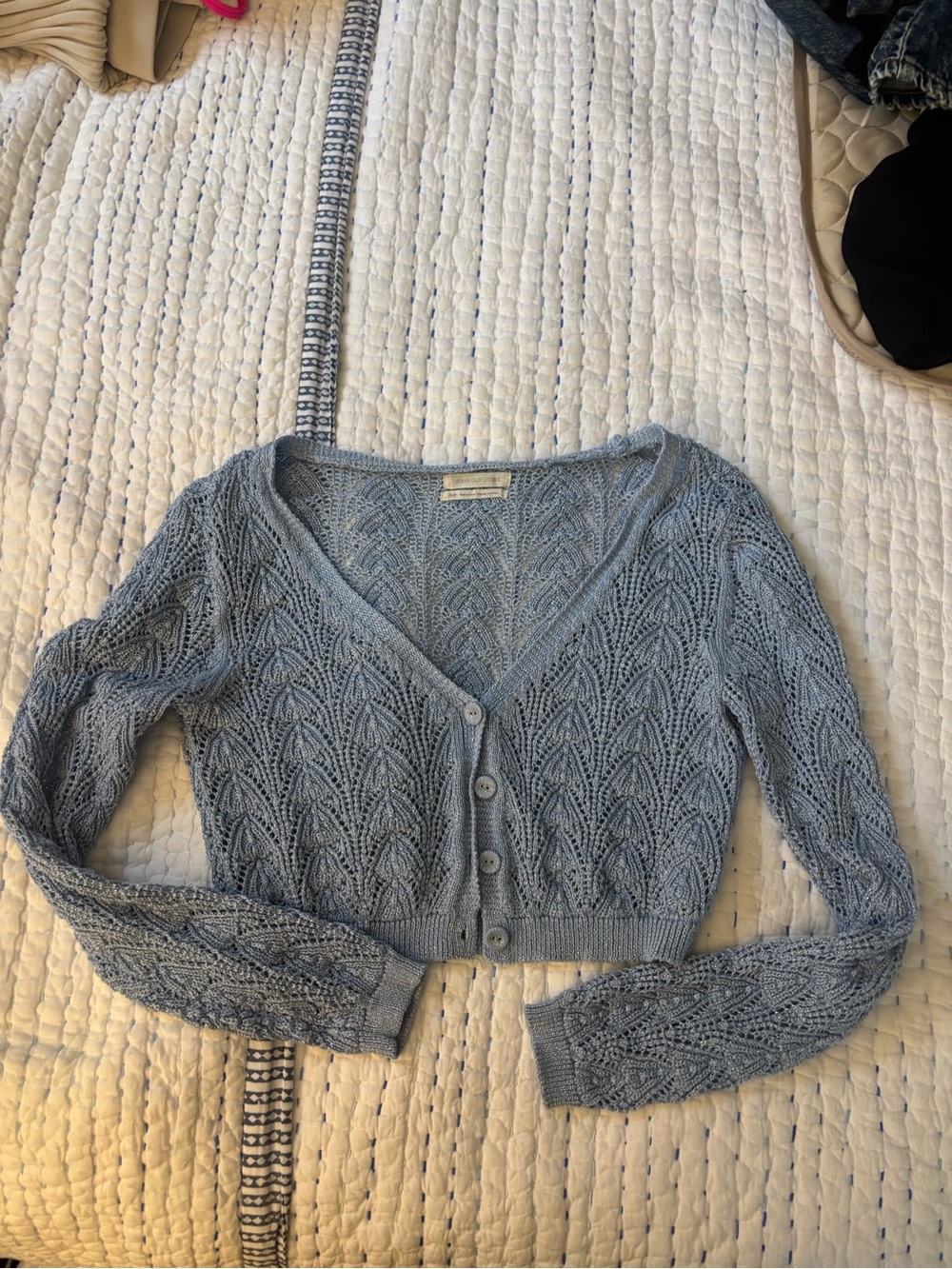 Urban Outfitters Pale Blue Lace-Knit V-Neck Cardigan